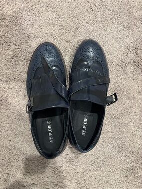 Men's Navy Wingtip Kiltie Monk-Strap Slip-Ons